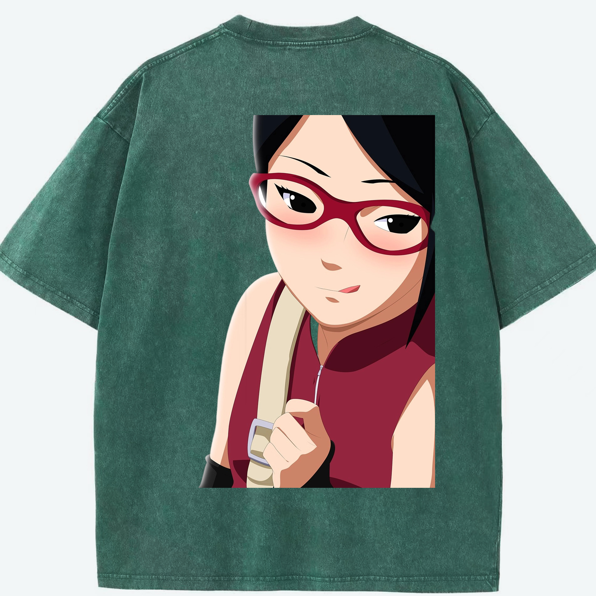 （画像用） NARUTO -ナルト- うちは サラダ Uchiha Sarada 綿100% ヴィンテージ風 半袖Tシャツ（背面プリント）
